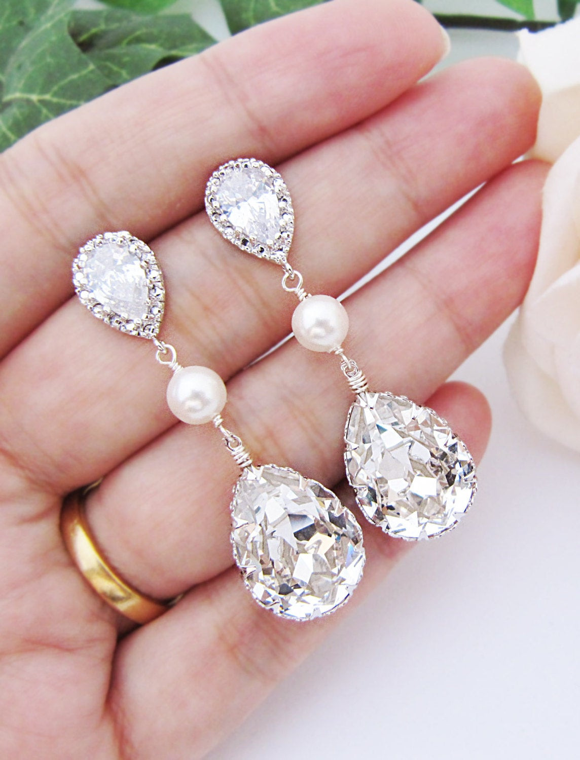 Bridal Pearl Earrings
 Bridal Earrings Swarovski Crystal with Pearl Drop Earrings