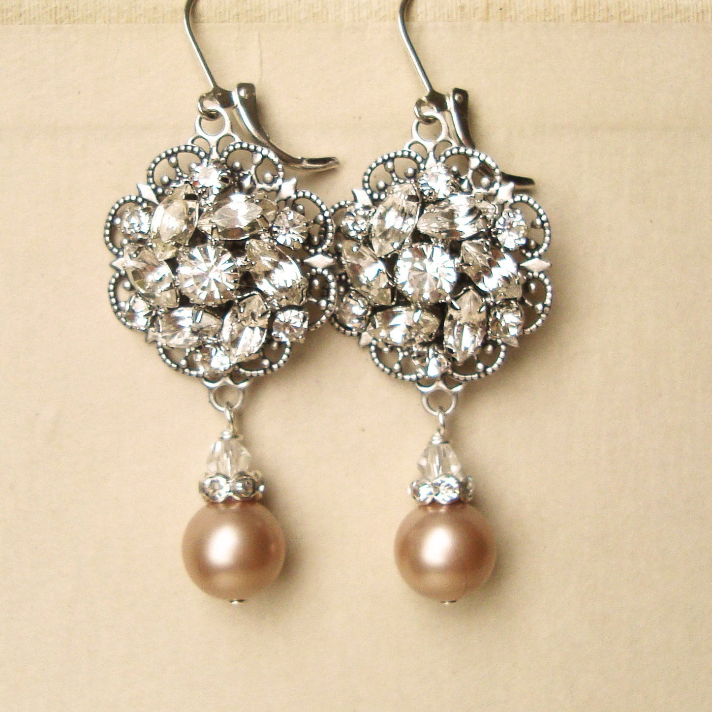 Bridal Pearl Earrings
 Champagne Pearl Bridal Wedding Earrings Vintage Inspired