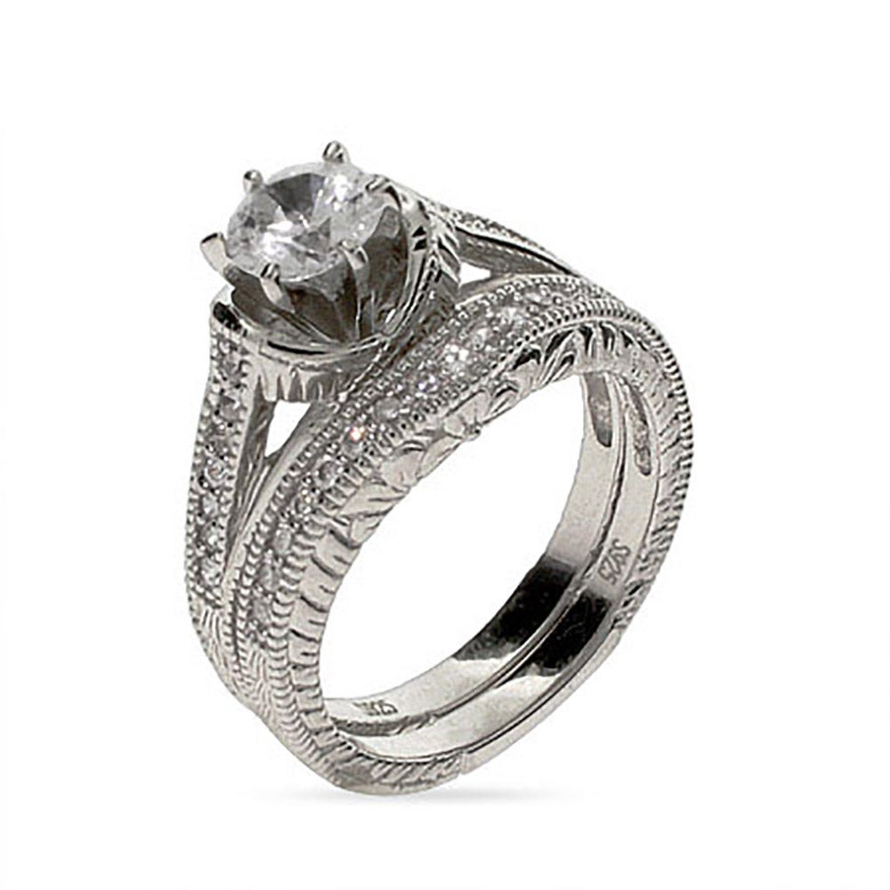 Bridal Sets Wedding Rings
 Vintage 6 mm CZ Wedding Ring Set in Sterling Silver