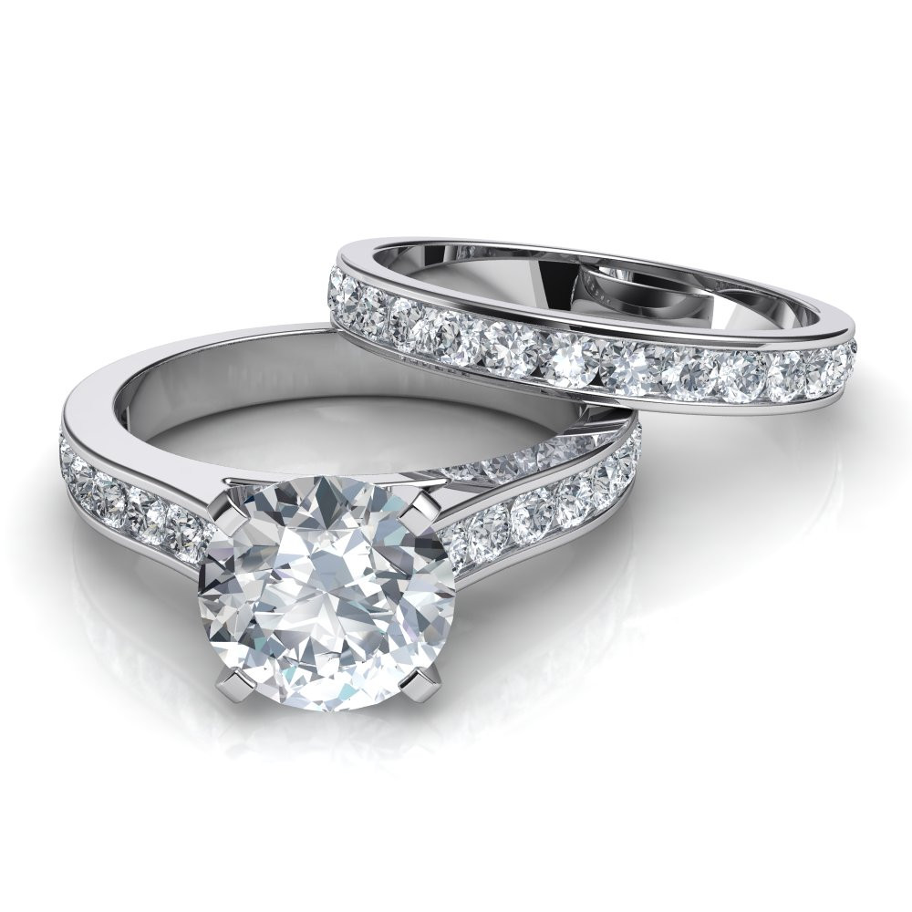 Bridal Sets Wedding Rings
 Channel Set Engagement Ring and Wedding Band Bridal Set