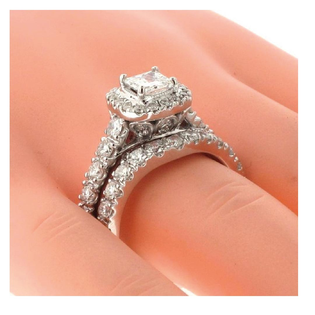 Bridal Sets Wedding Rings
 3 00 CT TW Halo Princess Cut Diamond Encrusted Engagement