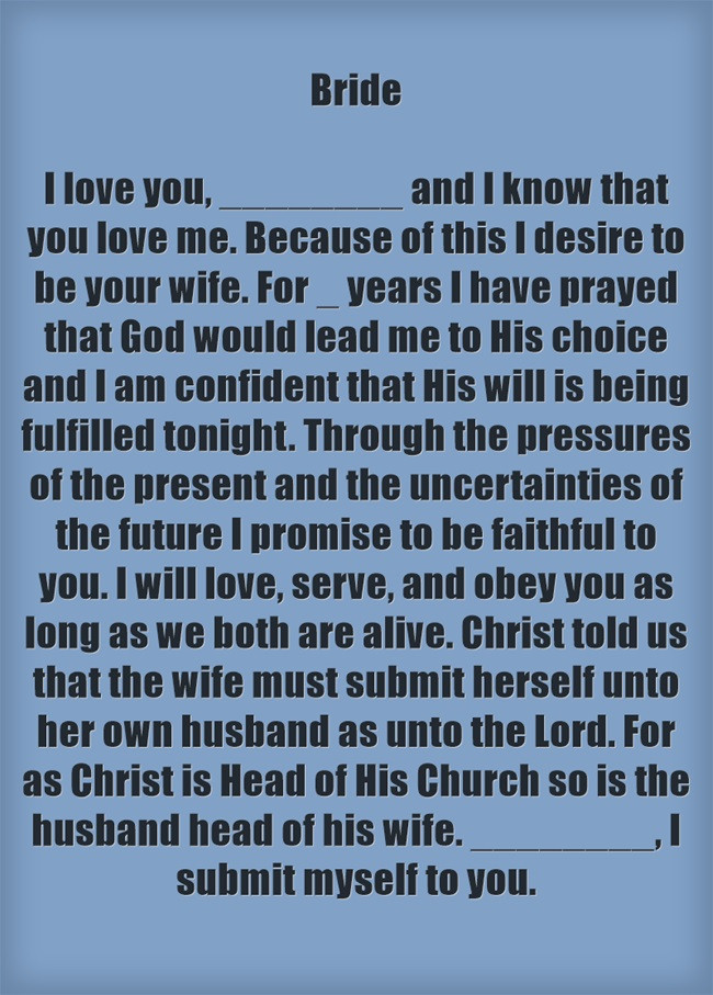 Bride Wedding Vows
 Christian Wedding Vows Examples for Groom and Bride