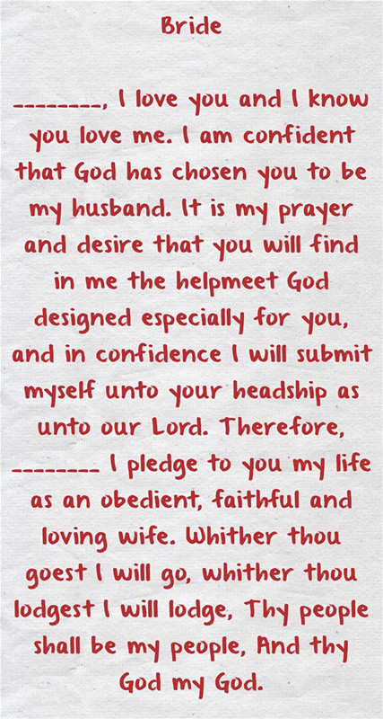 Bride Wedding Vows
 Christian Wedding Vows Examples for Groom and Bride