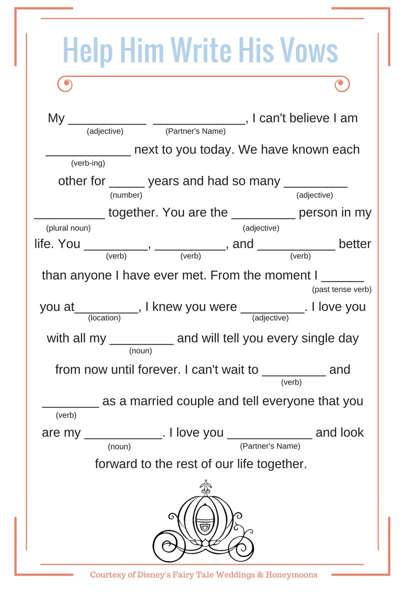 Bride Wedding Vows
 Wedding Vows Disney Mad Libs