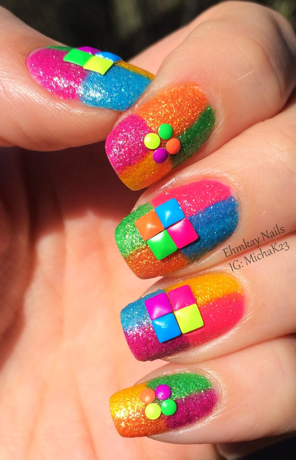 Bright Nail Art
 ehmkay nails Born Pretty Review Neon Studs over Neon