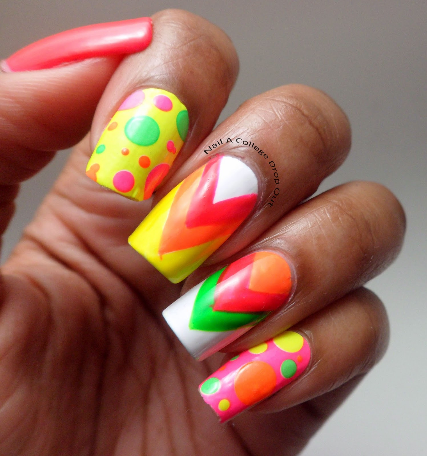 Bright Nail Art
 Nail A College Drop Out Neon Nails w Naill Art Society