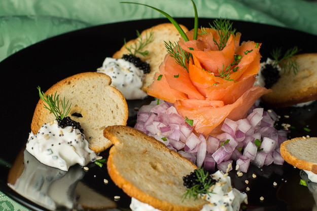 Brined Salmon Served On Bagels
 Deconstructed Bagel and Lox FeedingTheFiya