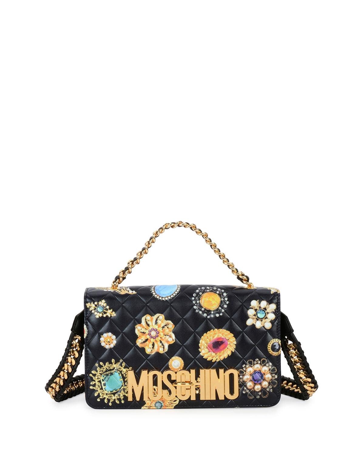 Brooches Bag
 Moschino Brooches print Quilted Shoulder Bag in Black