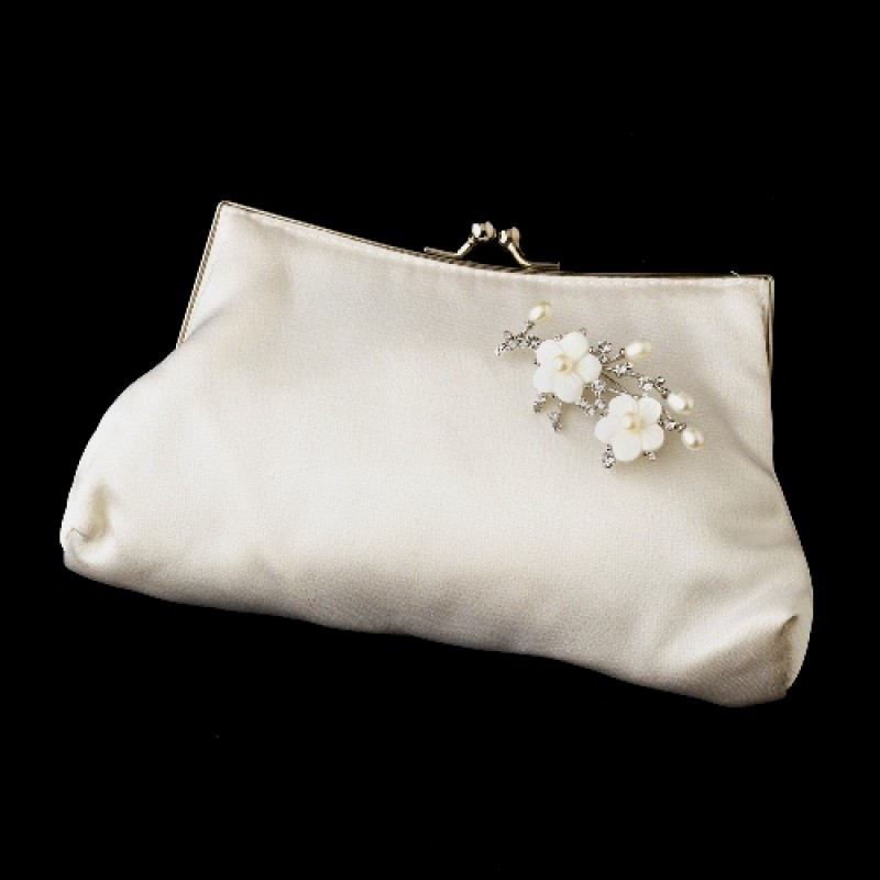 Brooches Bag
 Silk Satin Evening Bag 202 with Silver Freshwater Pearl