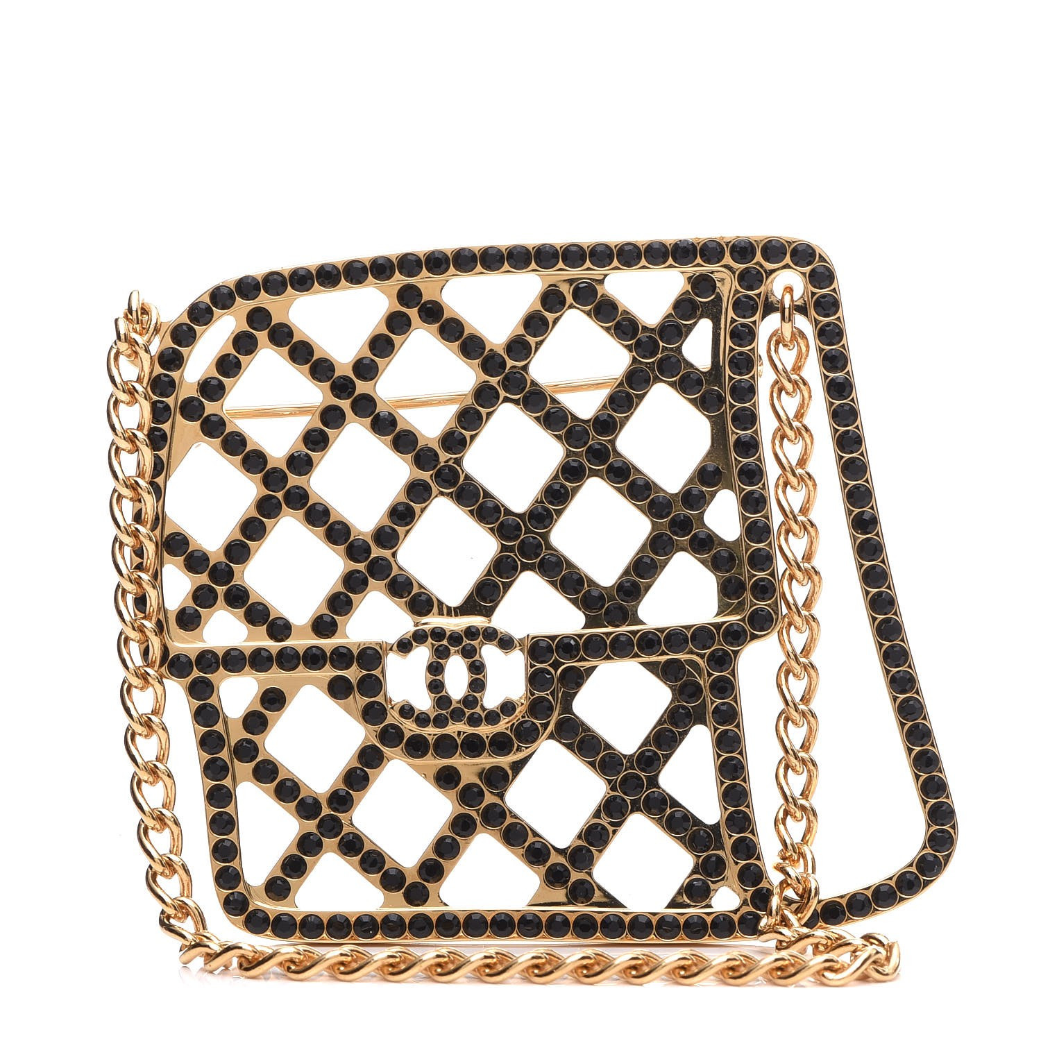 Brooches Bag
 CHANEL Crystal Flap Bag Brooch Black Gold