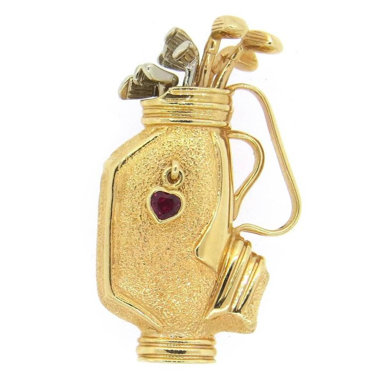 Brooches Bag
 Gold Garnet Golf Bag Brooch Pin at 1stdibs