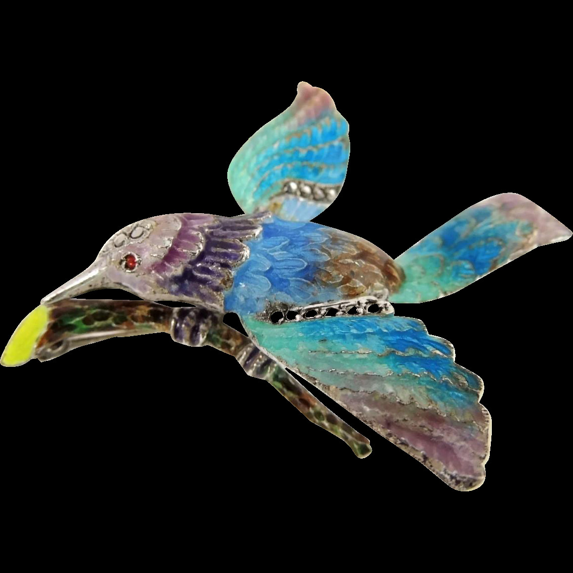 Brooches Bird
 Art Deco Enamel Marcasite Sparrow Bird Brooch Sterling