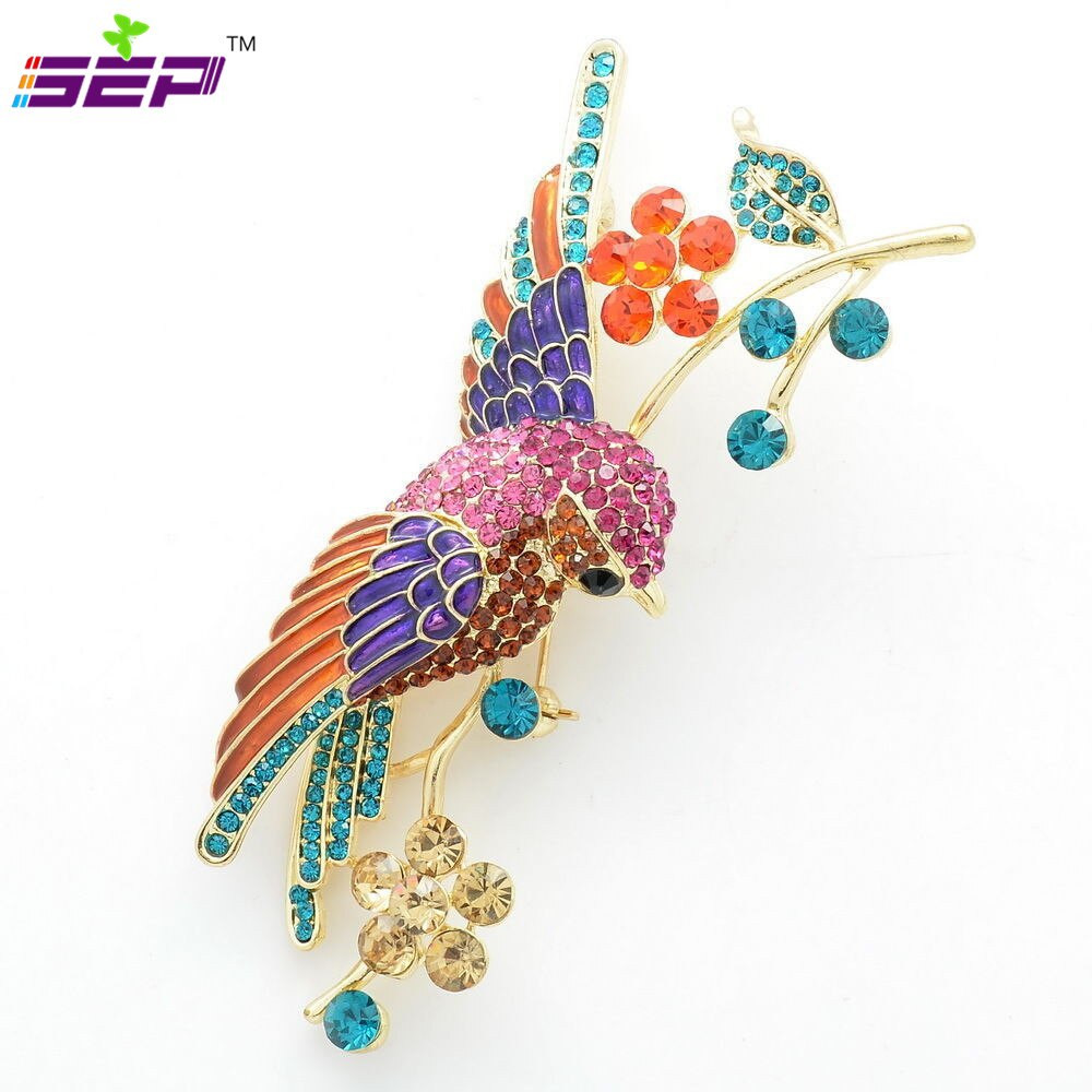 Brooches Bird
 Rhinestone Crystals Animal Brooches Flower Parrot