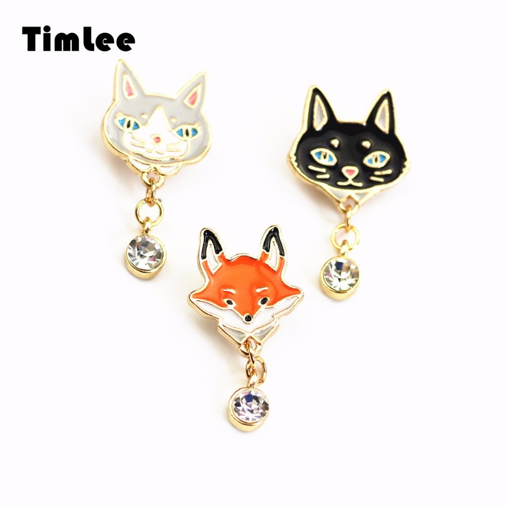 Brooches Cute
 Timlee X288 Cute cartoon Cat Fox Design Metal Brooch Pins