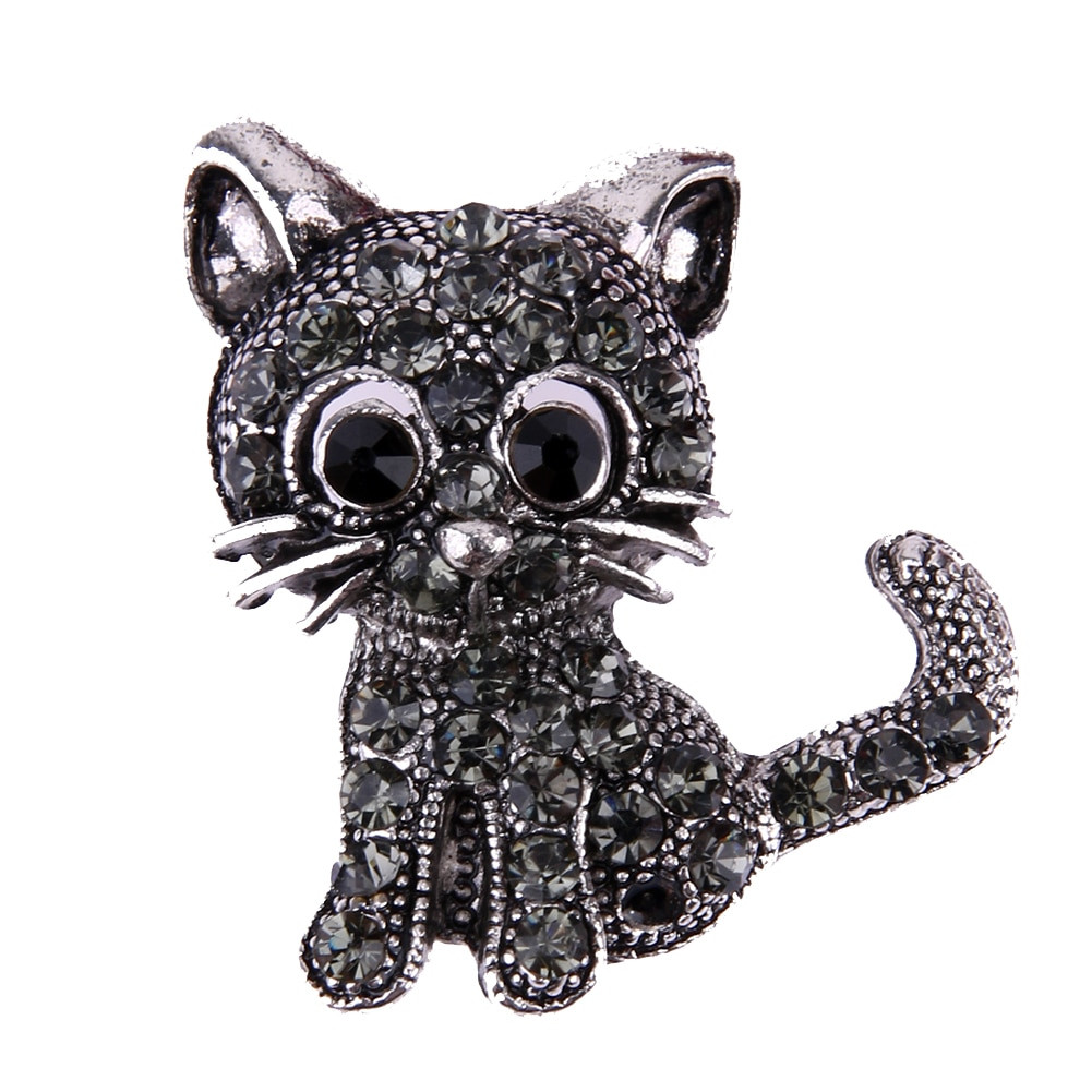 Brooches Cute
 Vintage Black Crystal Cute Cat Brooch Pins 28 31 3mm Women