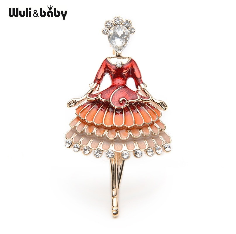 Brooches Dress
 Red Enamel Princess Fairy Brooch Ballet Girl Banquet Dress