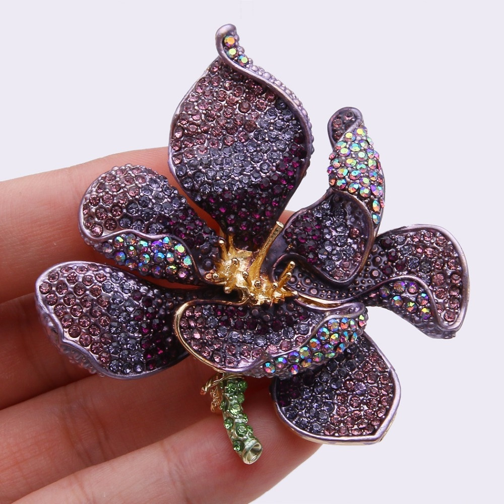 Brooches Women
 Bella Fashion Purple Gold Orchid Flower Brooch Pins