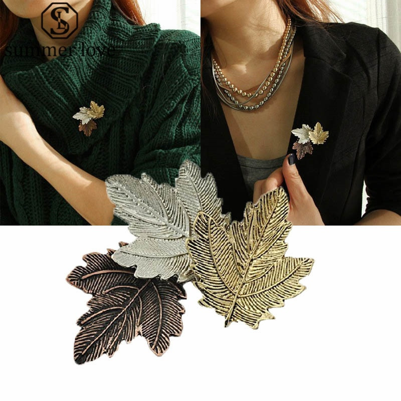 Brooches Women
 Vintage Pin Maple Leaf Brooch Gold Silver Plated Brooches