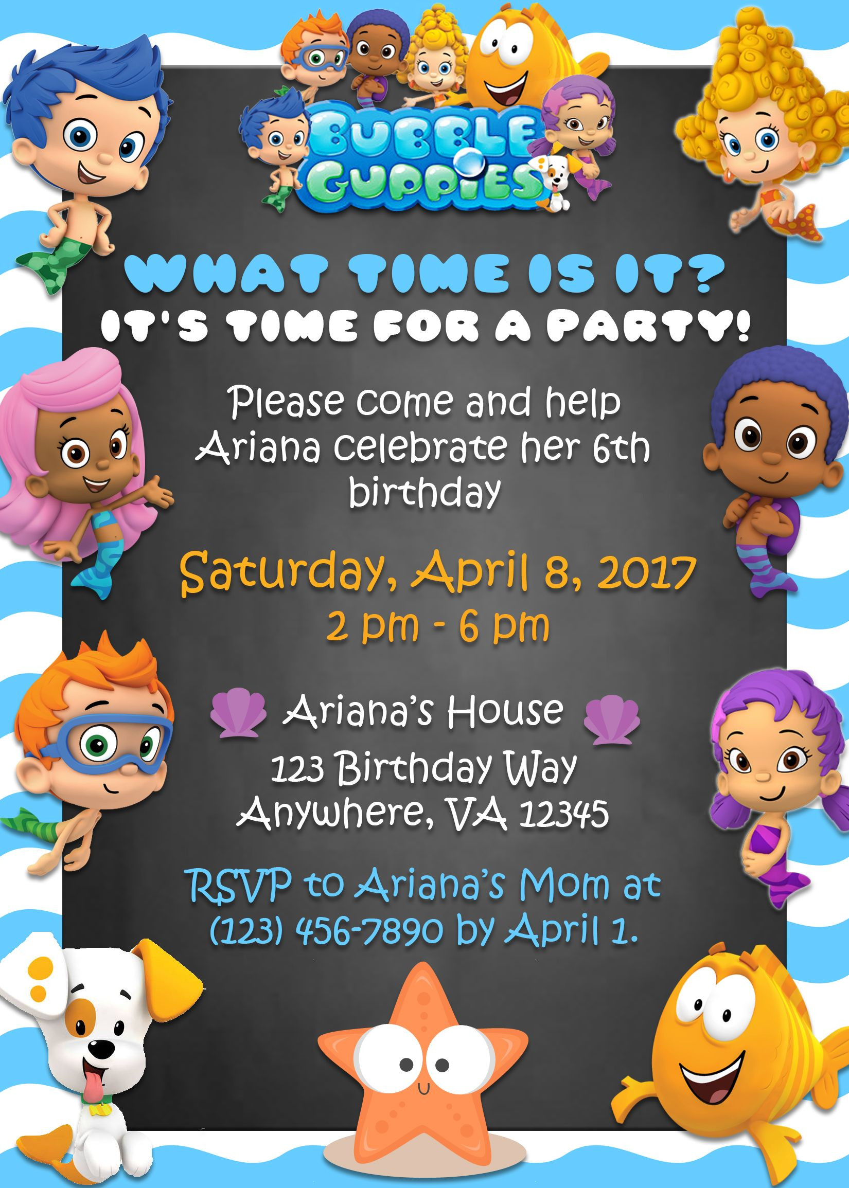 Bubble Guppies Birthday Invitation
 Chalkboard Bubble Guppies Birthday Party Invitation by