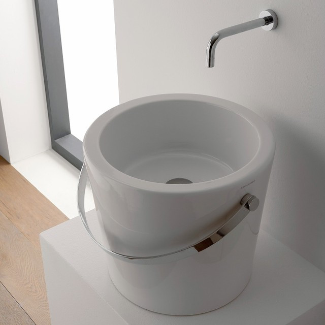 Bucket Sink Bathroom
 Unique Round White Bucket Ceramic Vessel Sink by Scarabeo