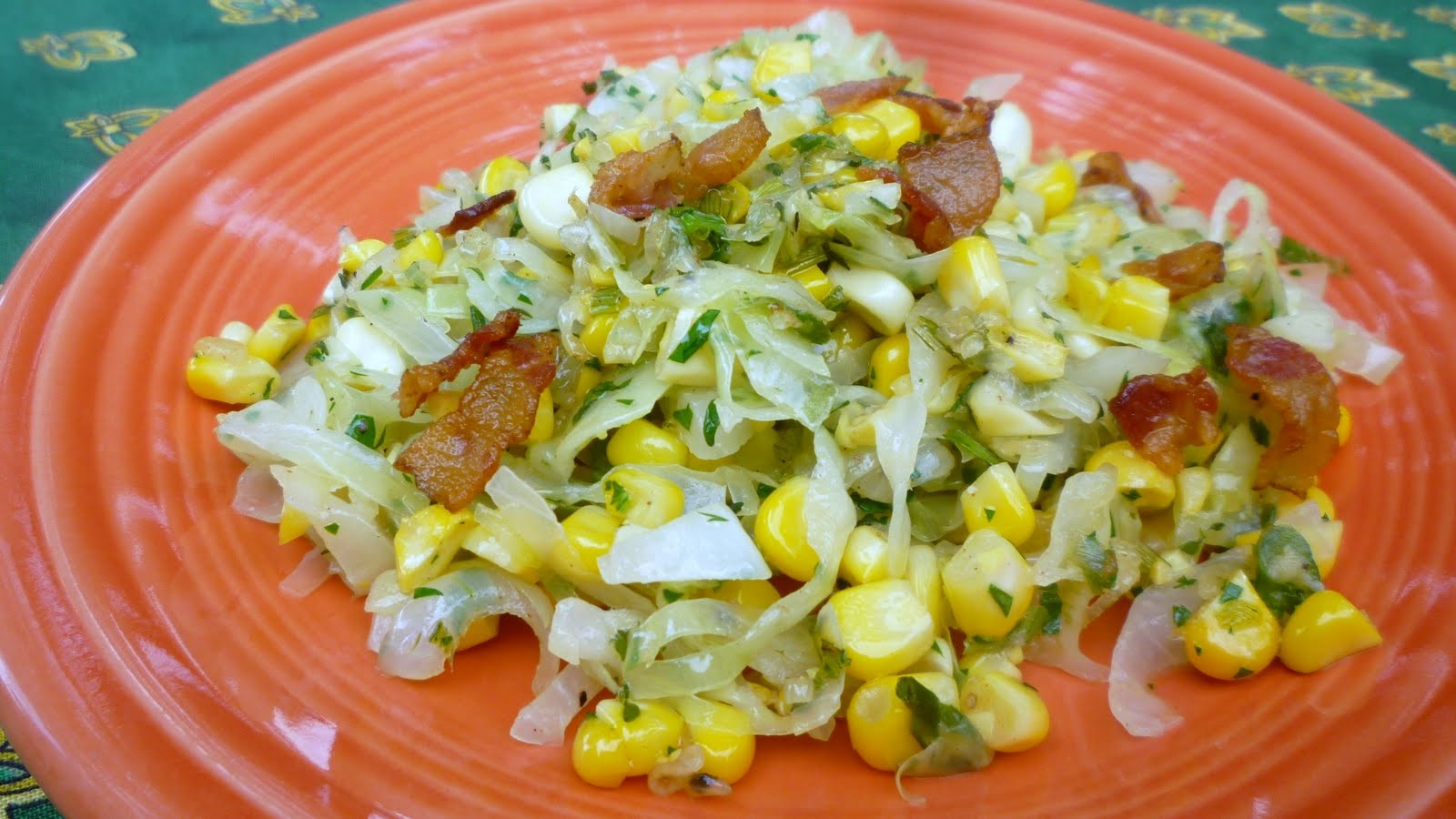 Cabbage Side Dish
 For Love of the Table Cabbage with Sweet Corn & Bacon