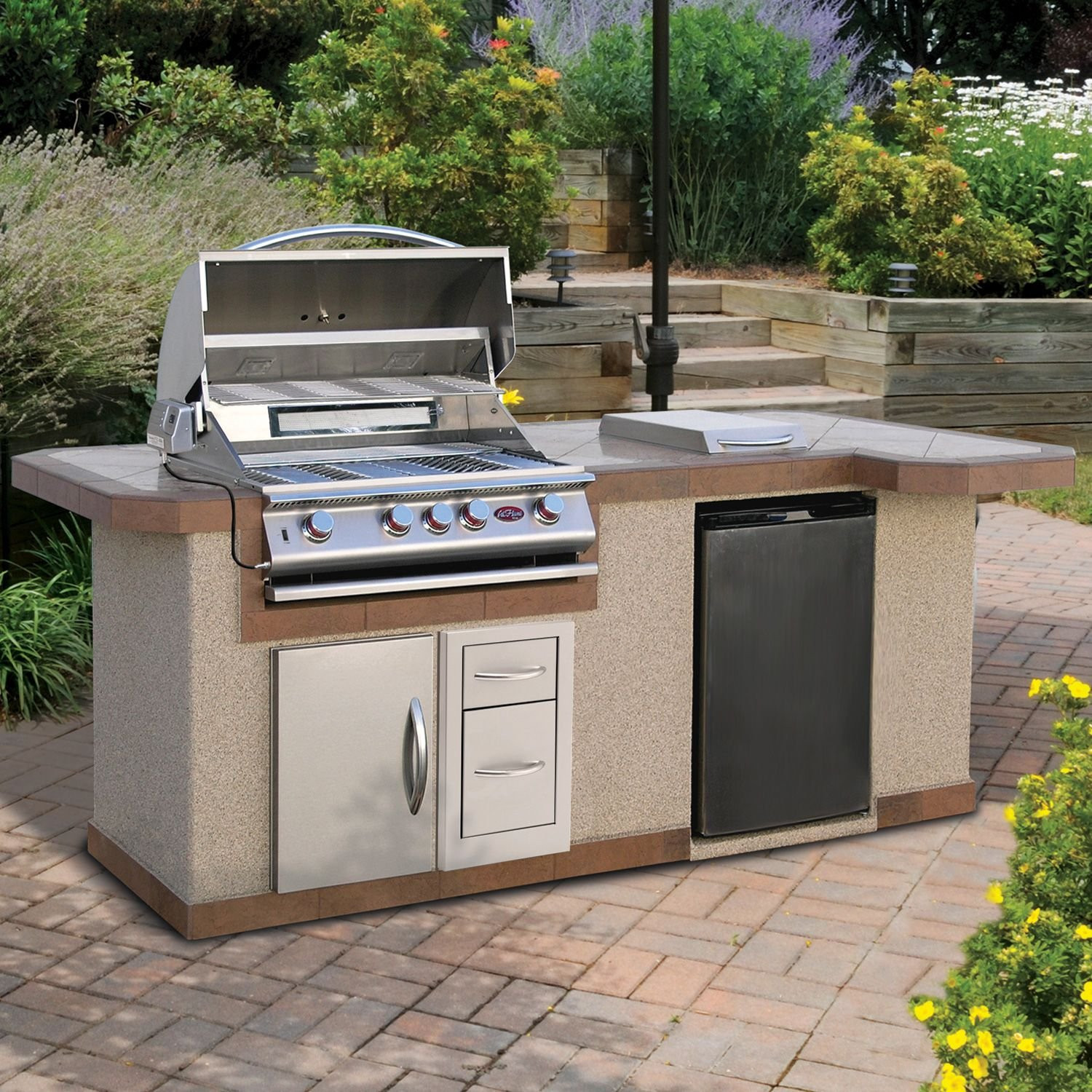 Cal Flame Outdoor Kitchen
 Cal Flame 8 Stucco BBQ Island and Side Bar with 4 Burner