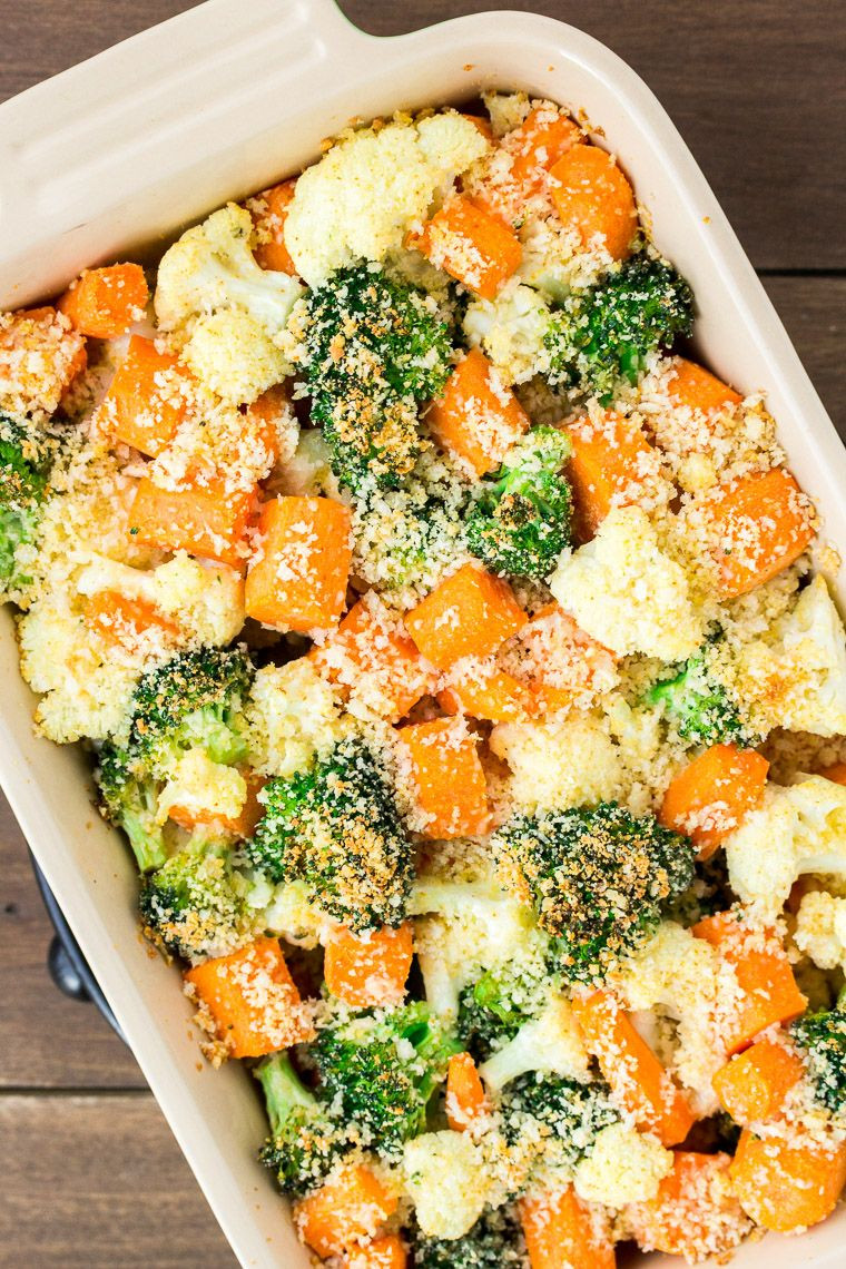 California Vegetable Casserole
 California Ve ables with Parmesan Bread Crumbs in a