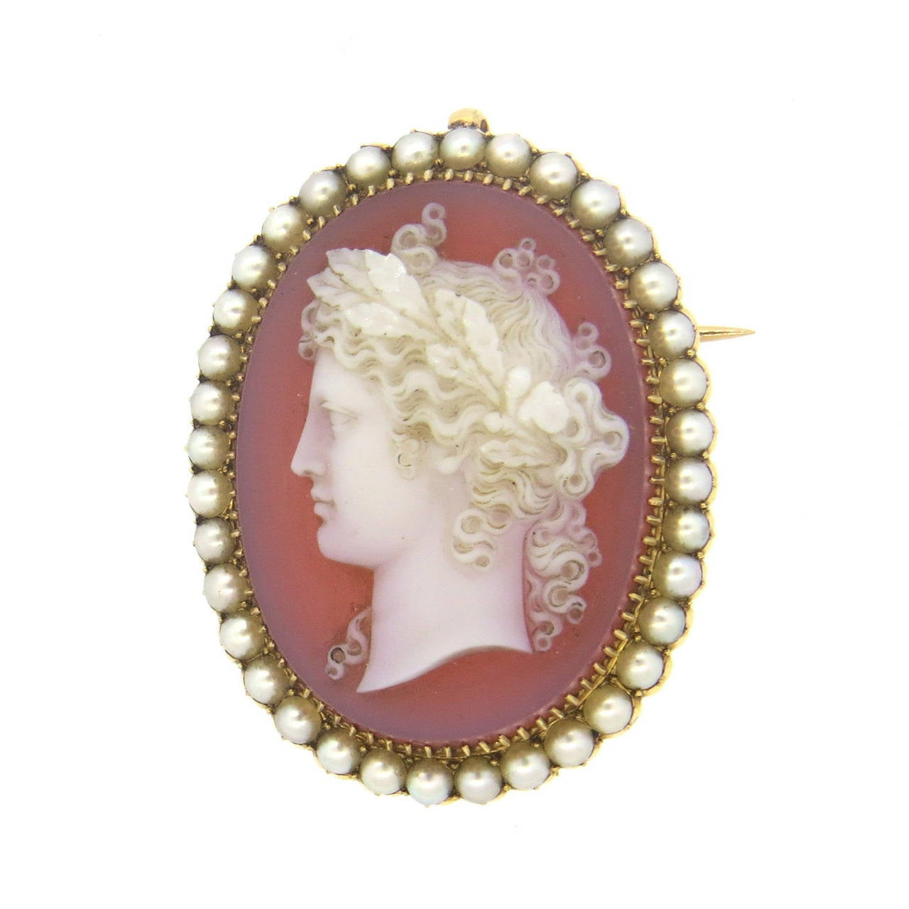 Cameo Brooches
 Impressive Antique Pearl Hard Stone Cameo Brooch Pendant