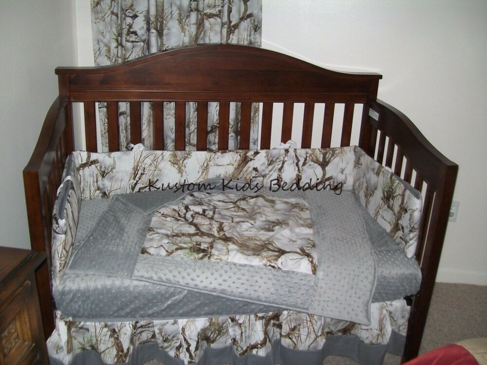 Camouflage Baby Decor
 New 7 piece white CAMOUFLAGE baby crib bedding set w grey