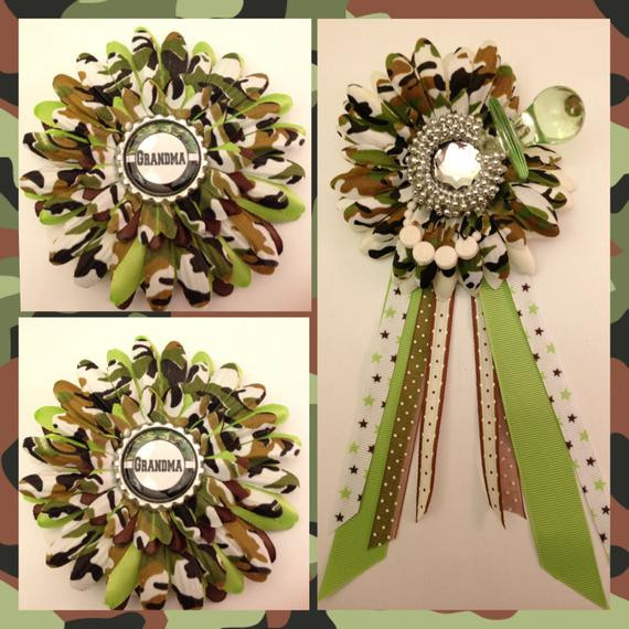 Camouflage Baby Shower Decorating Ideas
 Camo Baby Shower 3 pc Corsage Set for Mom and Grandmas