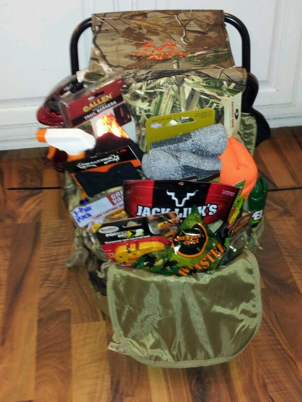 Camping Gift Basket Ideas
 Hunting Basket idea for raffle Camo backpack zip tied to