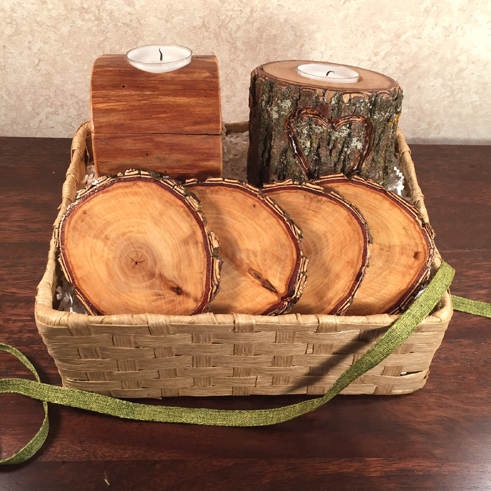 Candle Gift Basket Ideas
 Wood Candles and Coasters Gift Basket