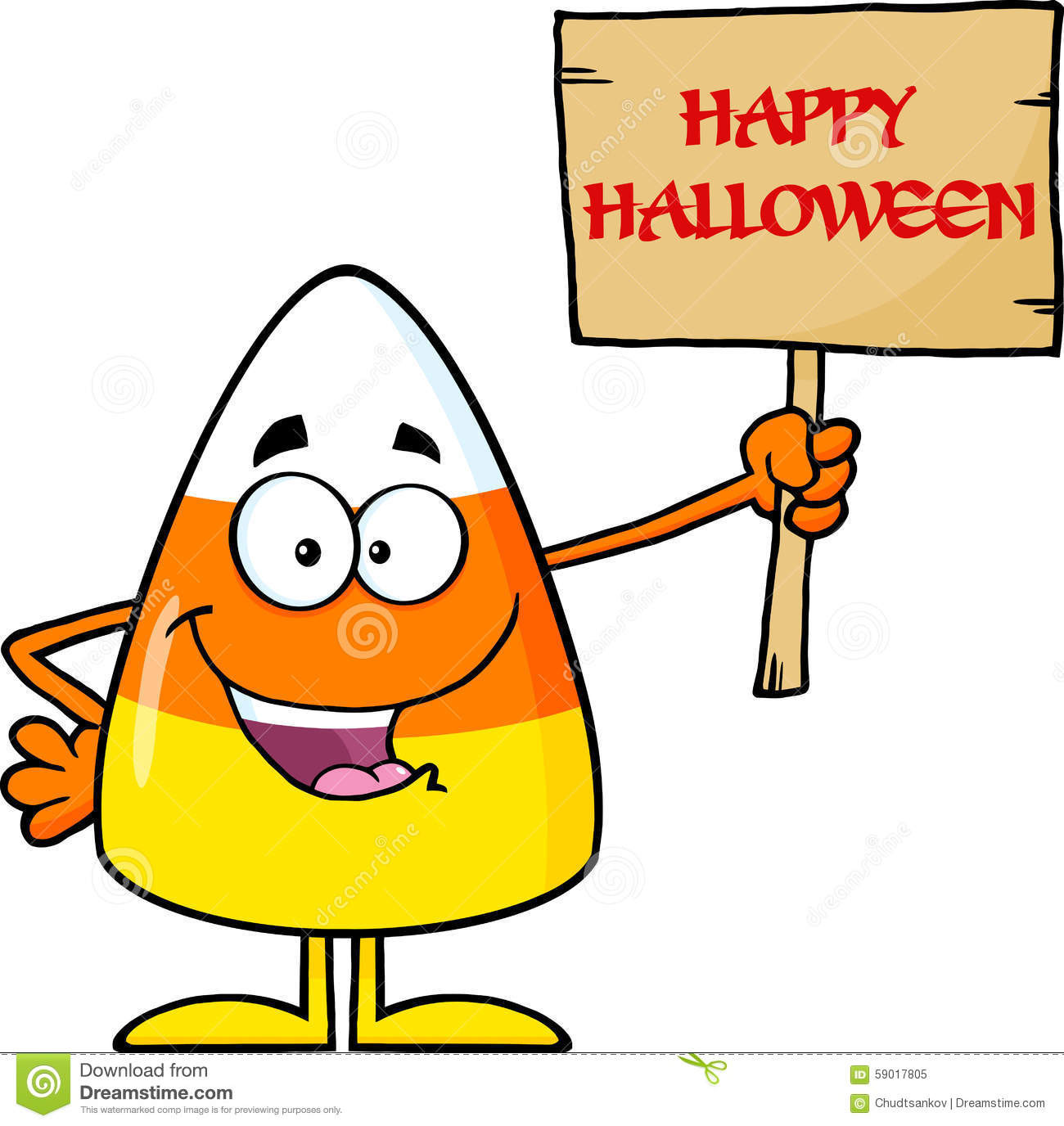 Candy Corn Cartoon
 Funny Candy Corn Holding A Wooden Board With Text Stock