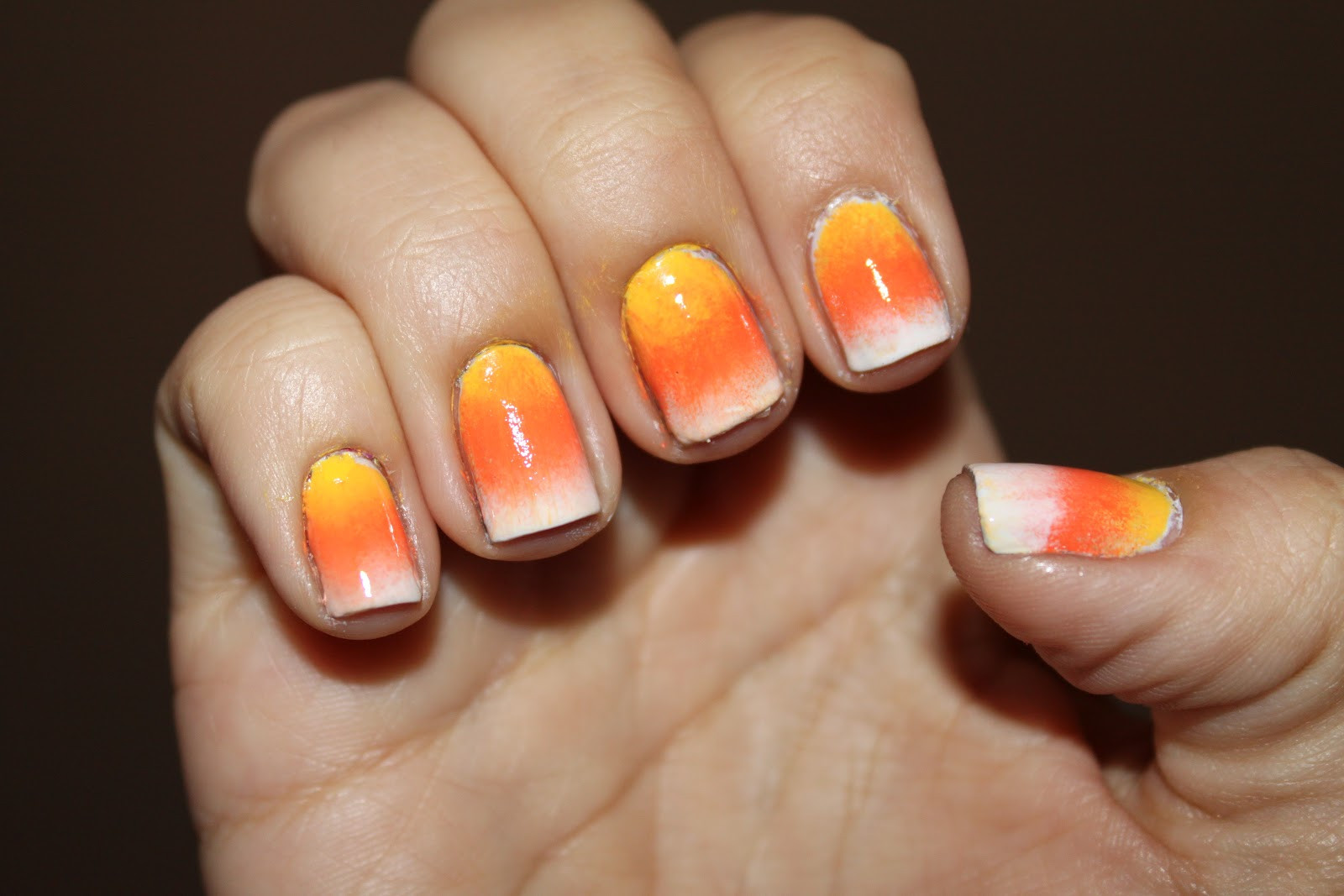 Candy Corn Nails
 Simply Thrifty Nails Gra nt Candy Corn Nails Tutorial