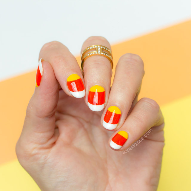 Candy Corn Nails
 Candy Corn Nails For Halloween Tutorial