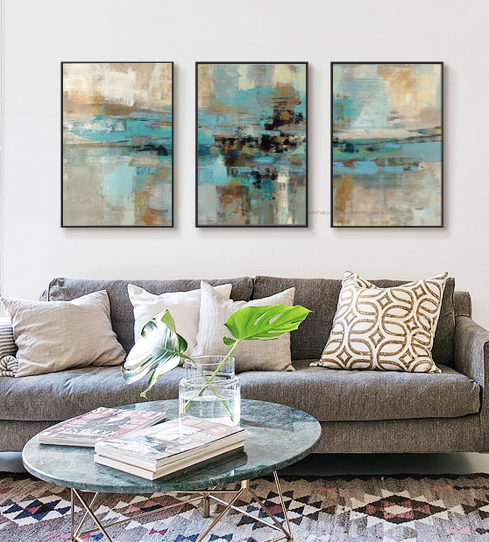 Canvas Painting For Living Room
 3 piece oil paintings on canvas turquoise paintings