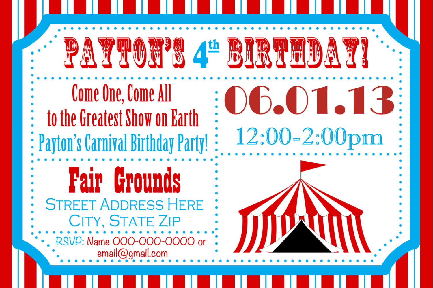 Carnival Birthday Invitation
 Circus Birthday Party Carnival Invite Circus by