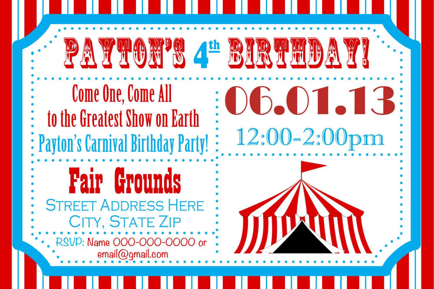 Carnival Birthday Invitations
 Circus Birthday Party Carnival Invite Circus by