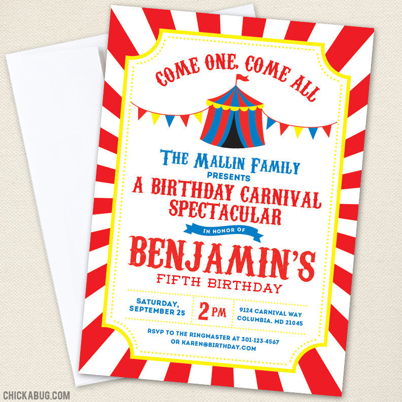 Carnival Birthday Invitations
 Carnival or Circus Party Invitations