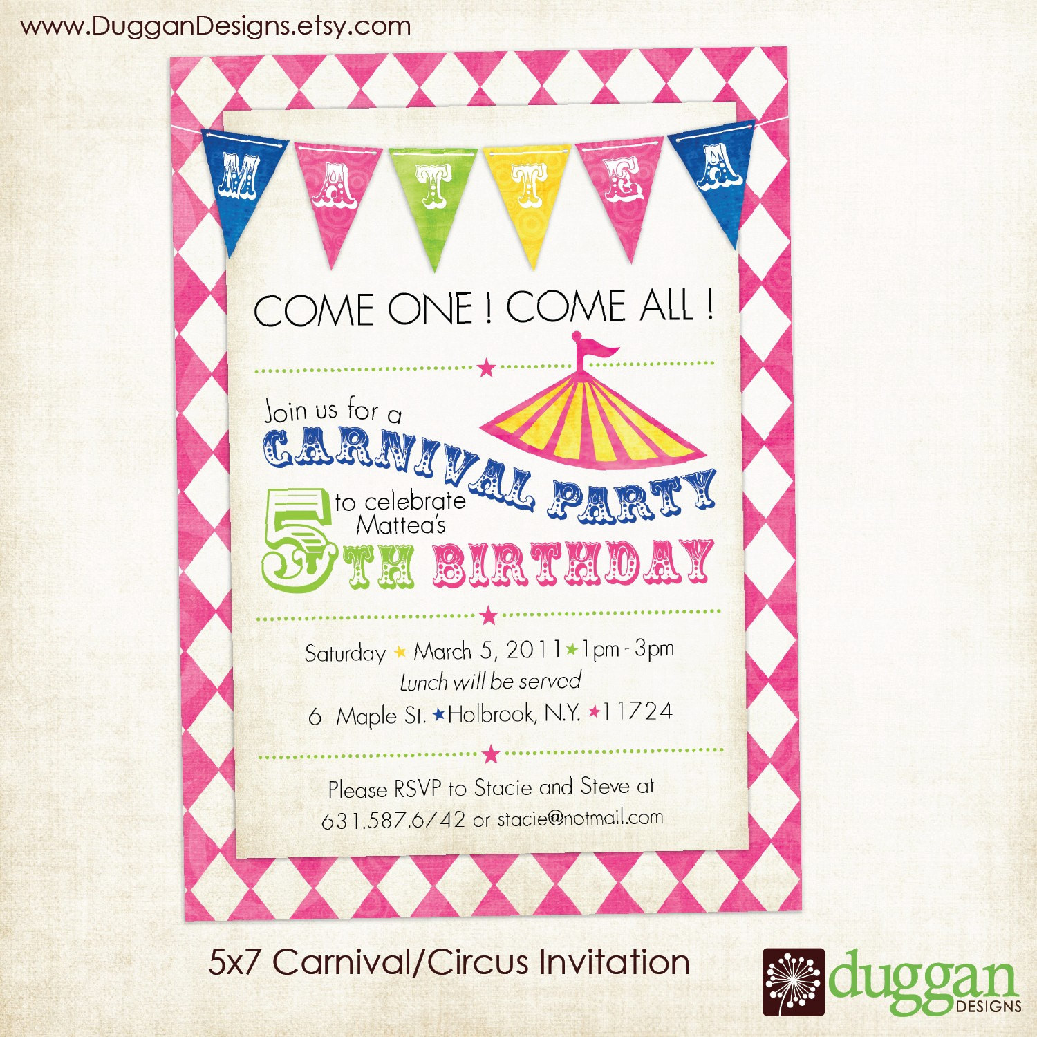 Carnival Birthday Invitations
 Printable Circus or Carnival Birthday Invitation by