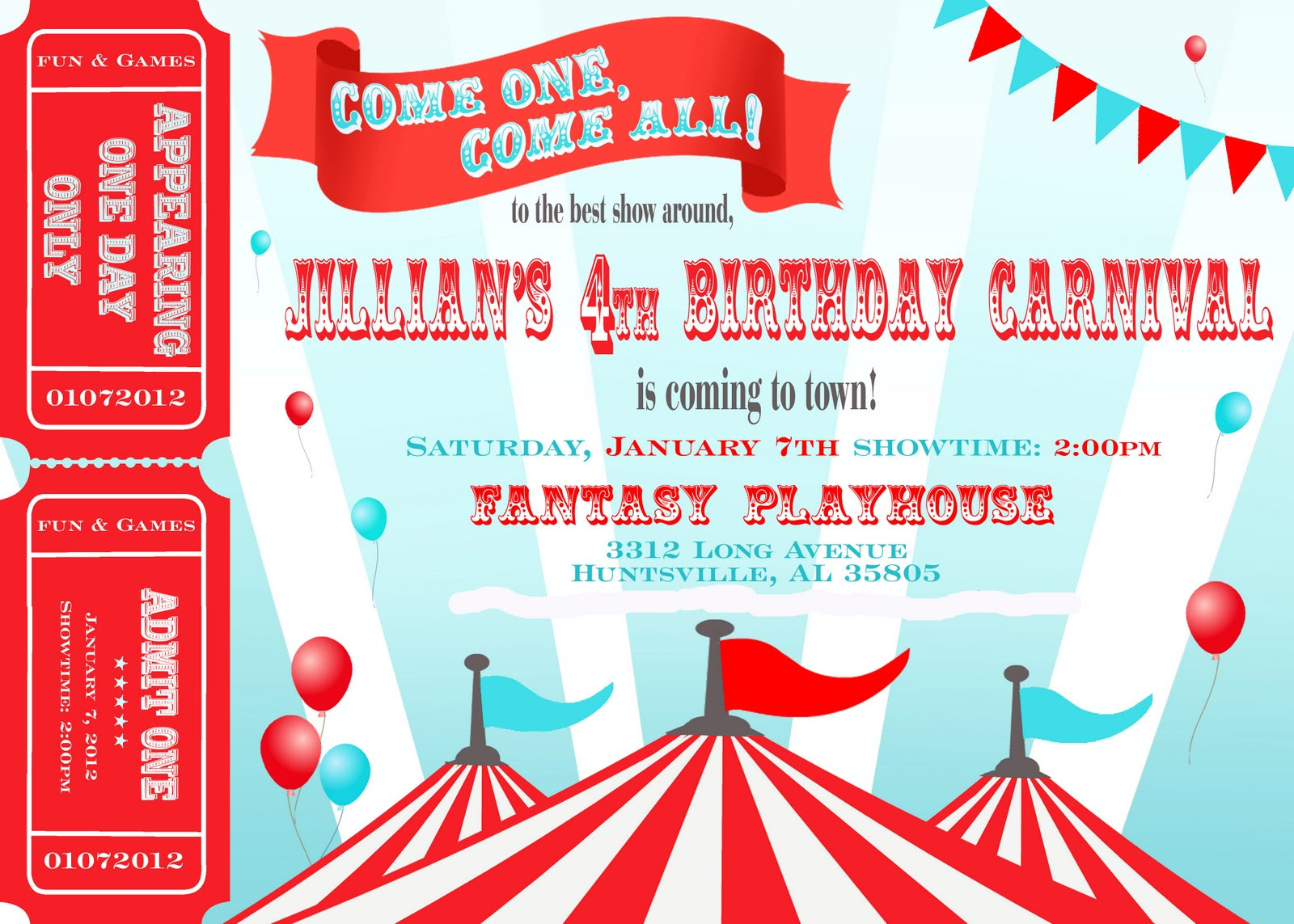 Carnival Birthday Invitations
 Two Plus Jilly Carnival 4th Birthday Party