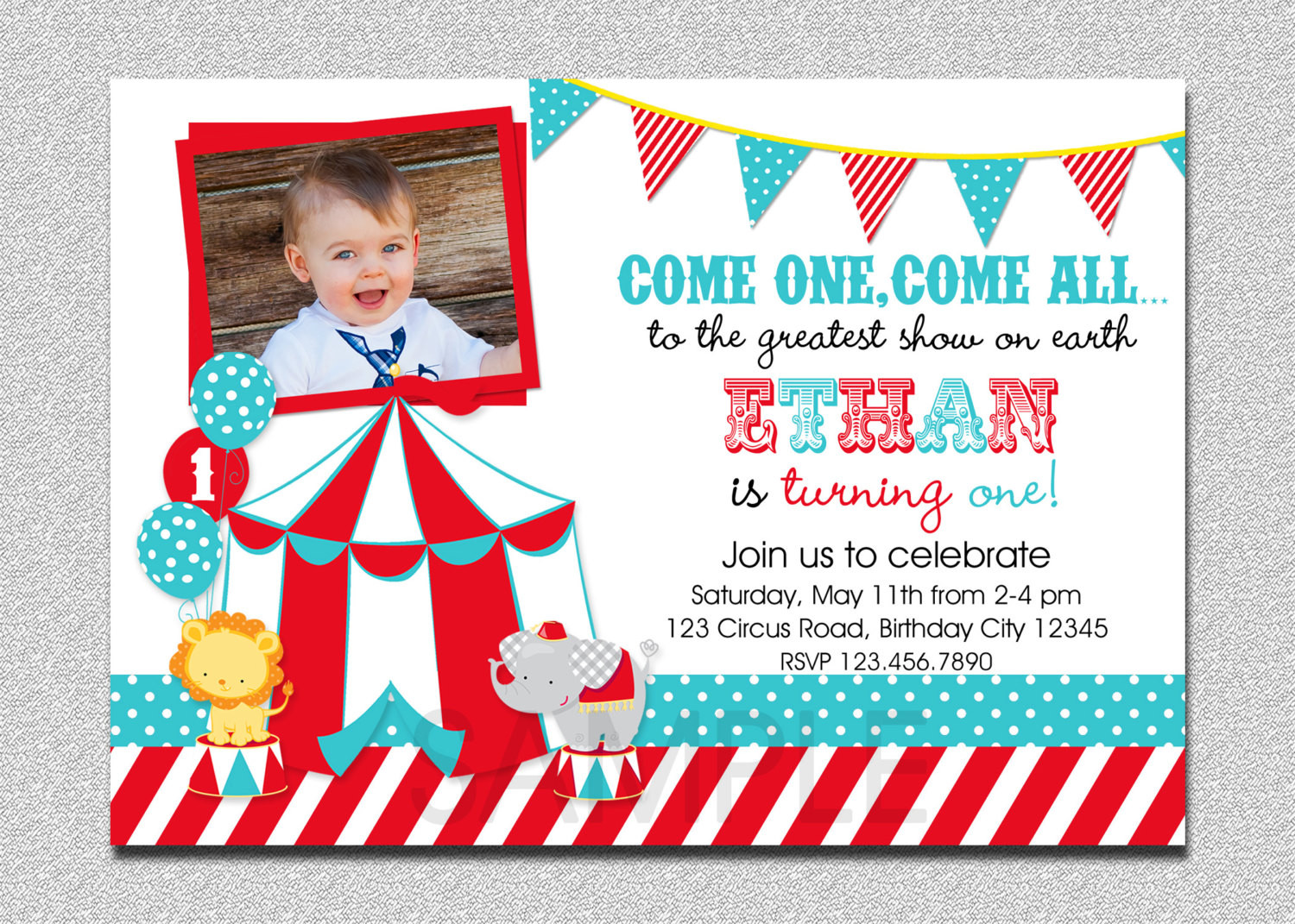 Carnival Birthday Invitations
 Circus Birthday Invitation 1st Birthday Circus Party