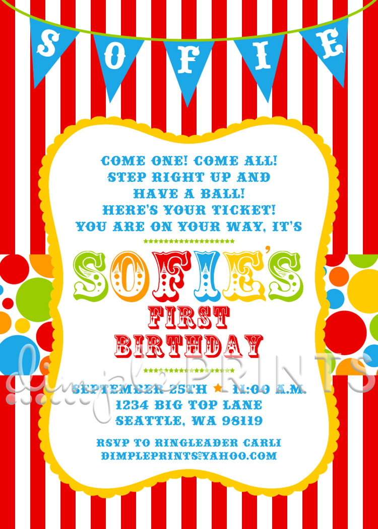 Carnival Birthday Invitations
 Circus Carnival Birthday Printable Invite Dimple Prints Shop