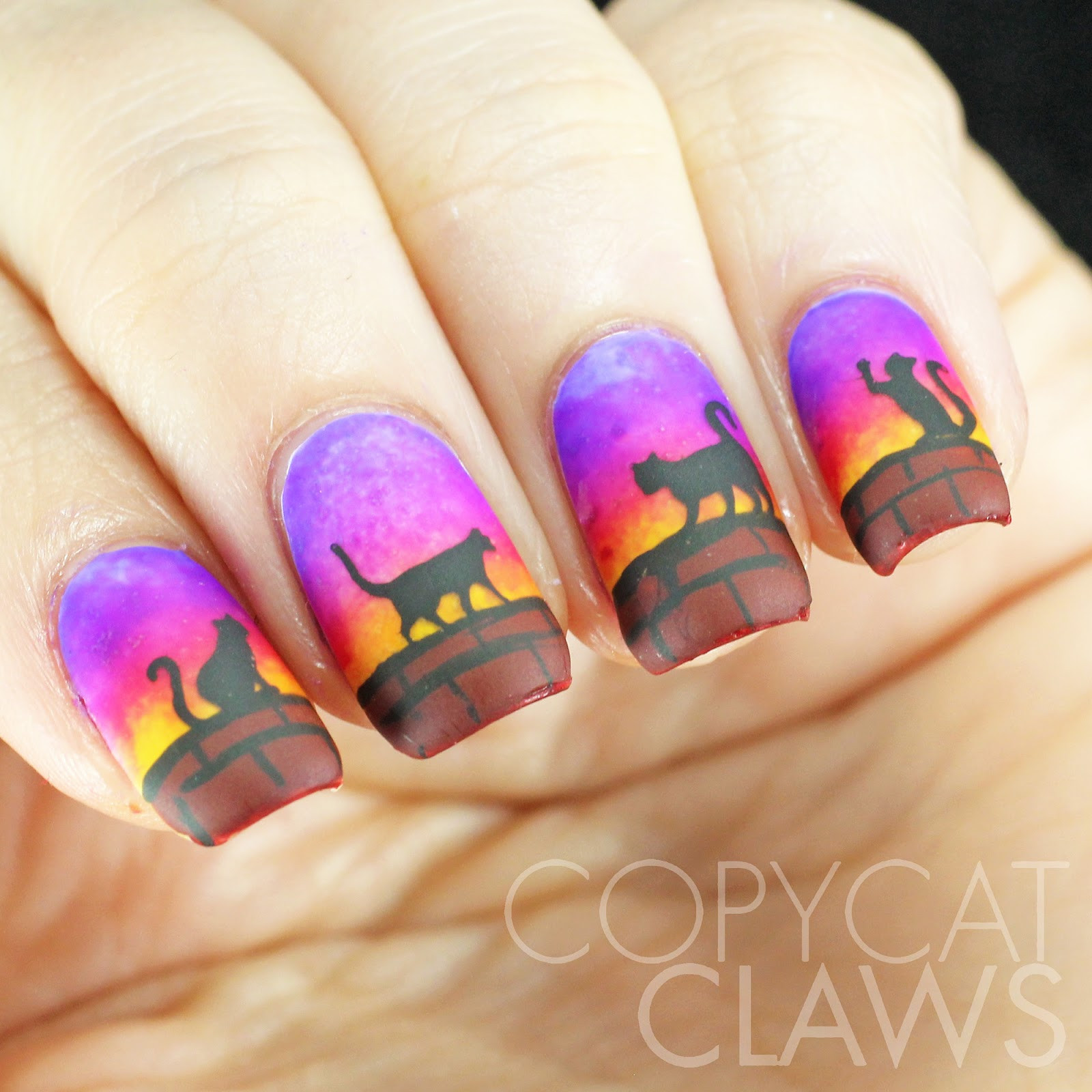 Cat Claw Nail Designs
 Copycat Claws Cats at Sunset Nail Art