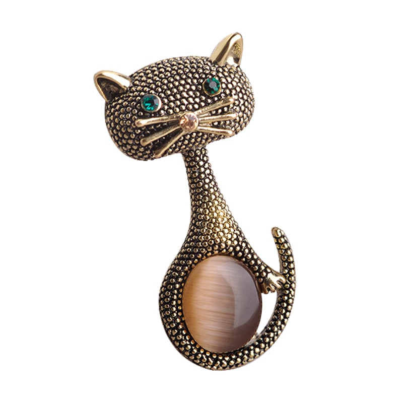 Cat Pins
 Vintage Opal Cat Eye Brooch Pins For Women Gold Color Cute