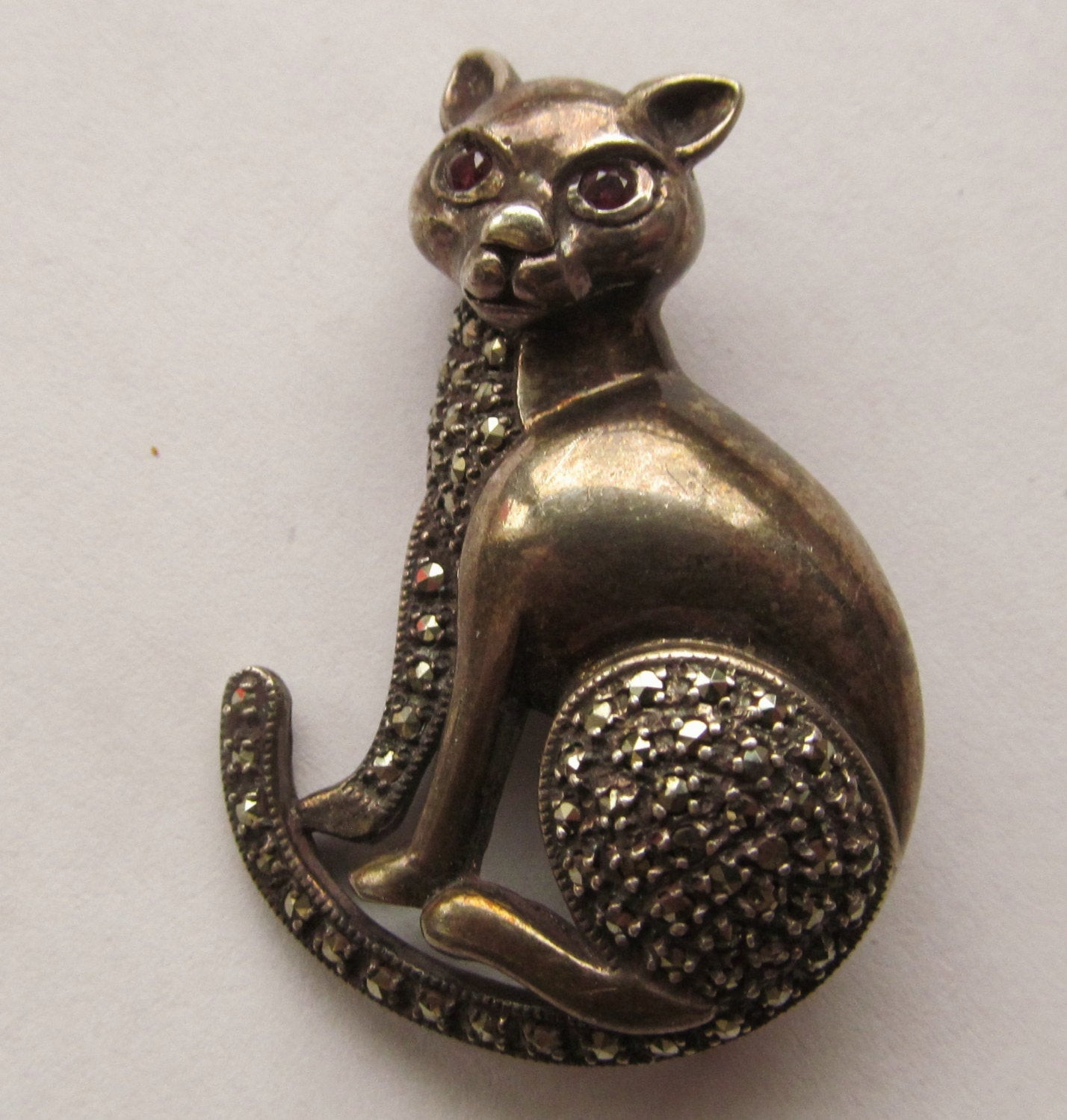 Cat Pins
 Vintage Sterling Silver Marcasite Cat Brooch Pin Jewelry