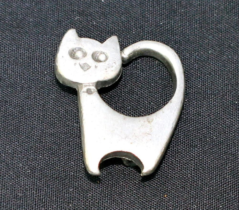 Cat Pins
 Vintage Signed Sweden Pewter HAPPY CAT Pin Brooch