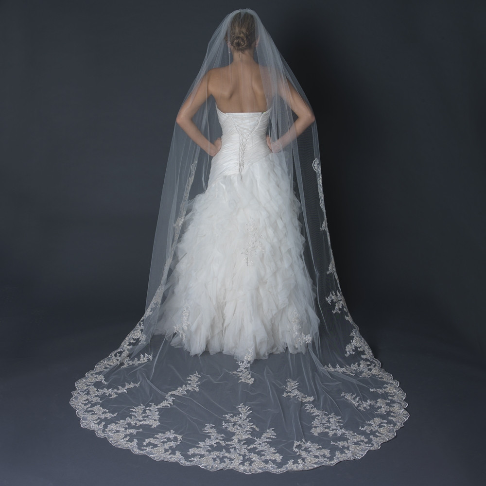 Cathedral Length Wedding Veil
 Floral Lace Scalloped Edge Cathedral Length Wedding Veil