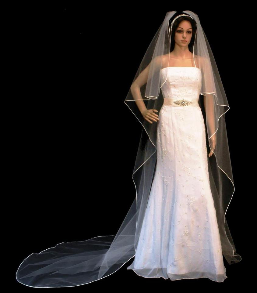 Cathedral Length Wedding Veil
 Cascade Style Soutache Edge Cathedral Length Ivory Wedding