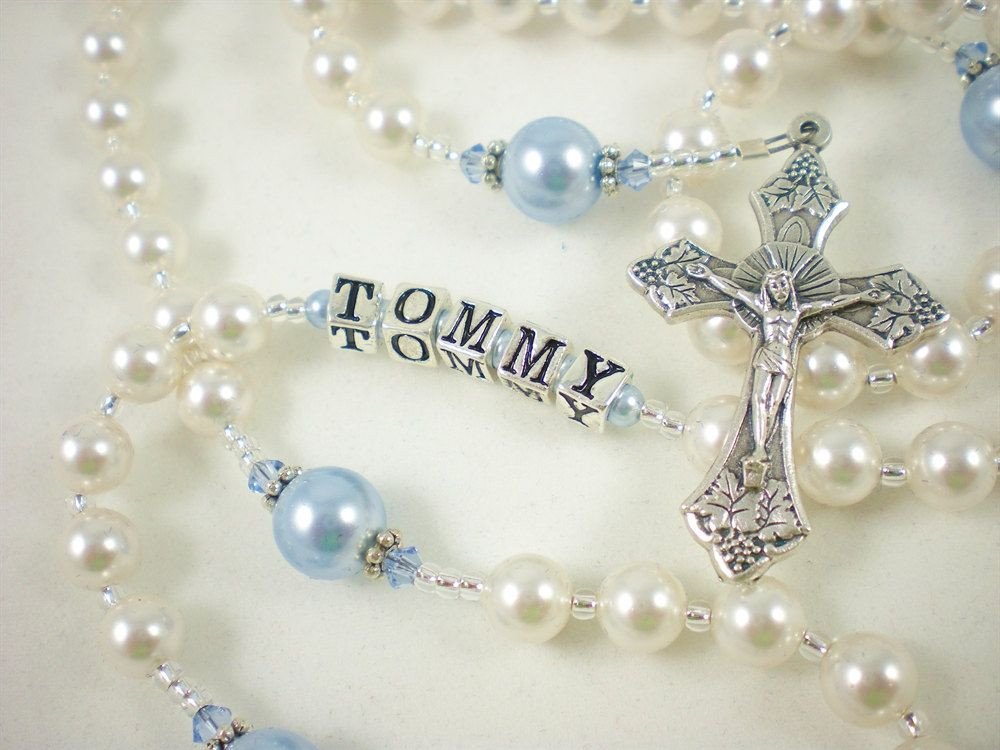 Catholic Baptism Gifts For Baby Boy
 Baby Boy Baptism Personalized Rosary in White and Light